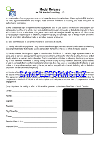 North Carolina Model Release Form 4 pdf free